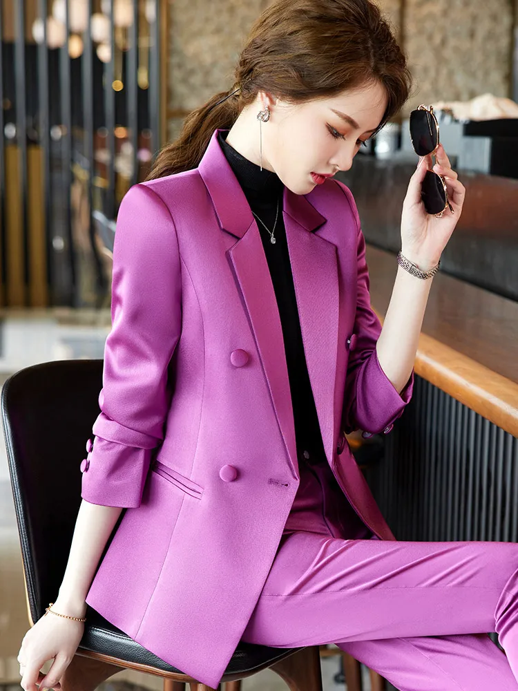 

Purple Busin Suit Jaet Women's Profional Spring New Ele Godd Sle President's Busin West Suit Set Work Uni...