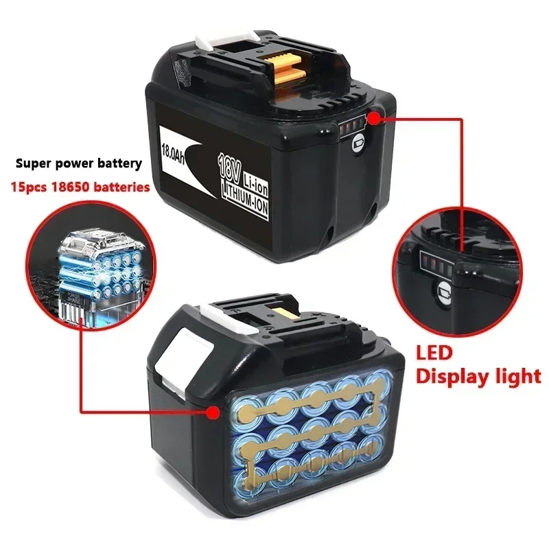 18V 18650 rechargeable lithium-ion battery with 15 cells, suitable for MAKITA BL1860 BL1830 BL1850 LXT400 electric tools