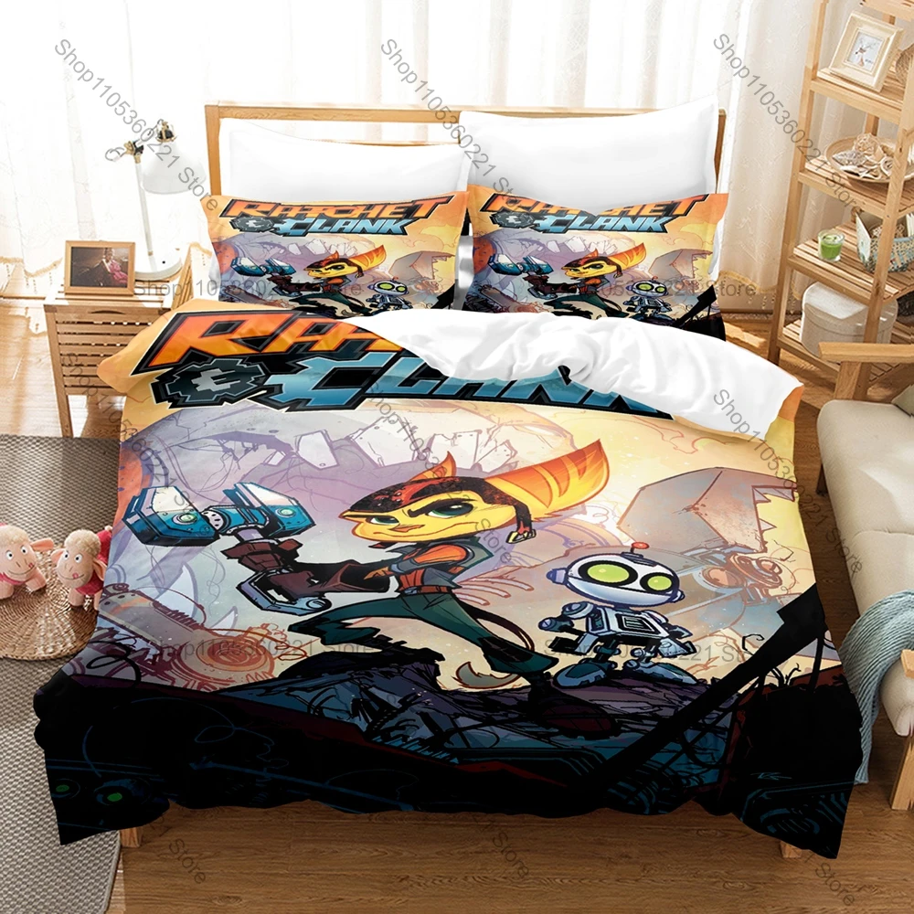 Game Ratchet and Clank Bedding Set 3 Piece Duvet Cover Set Kawaii Game Bed Linen for Kids Teens Bedroom Decor