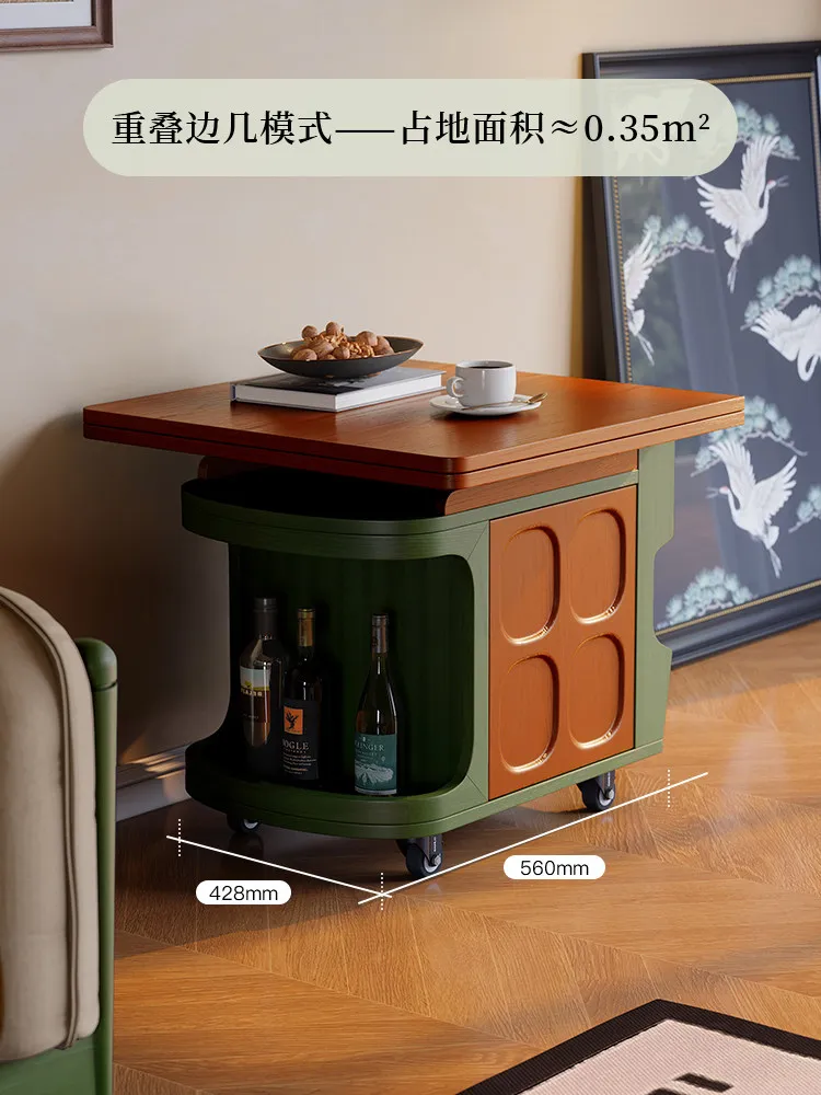 Sofa side cabinet side cabinet, French retro style mobile folding coffee table, movable lifting and rotating side table