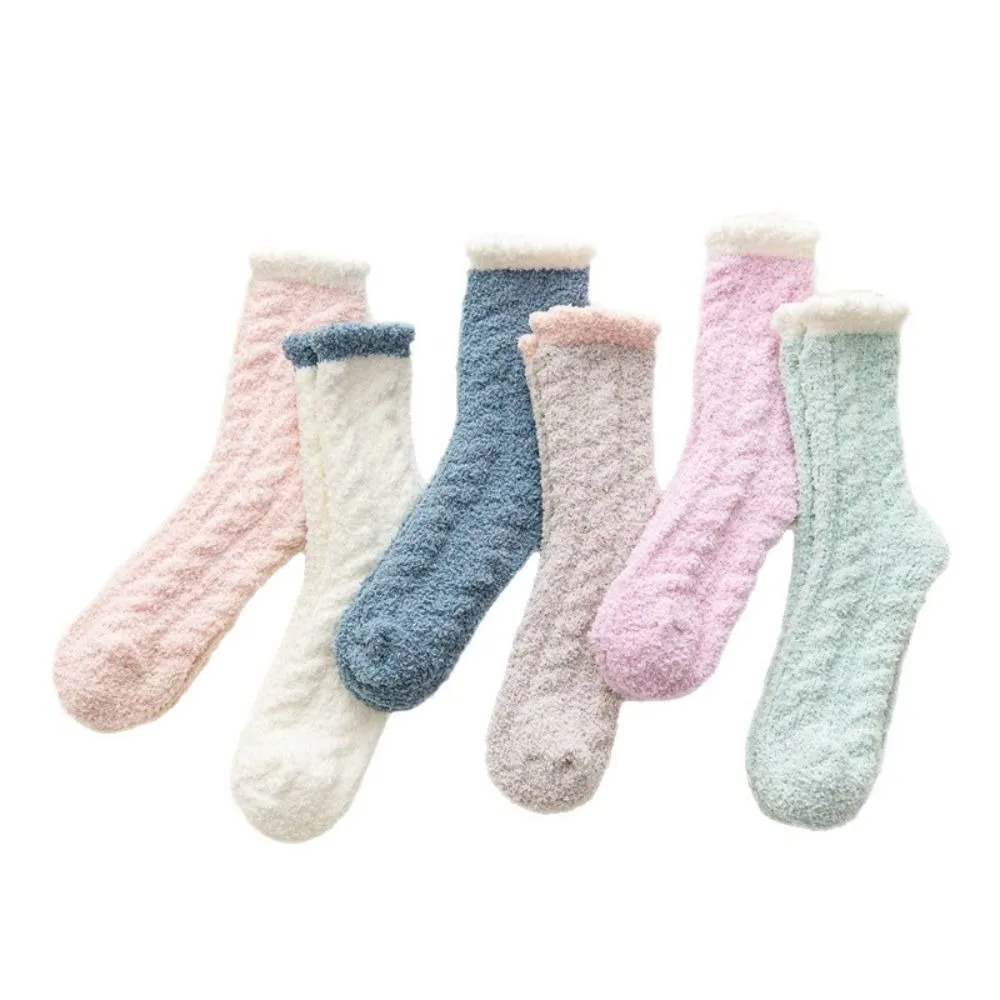 

6Pairs Cute Plush Solid Fleece Socks Thicken Soft Coral Fleece Socks Warm Hosiery Winter Floor Socks Women