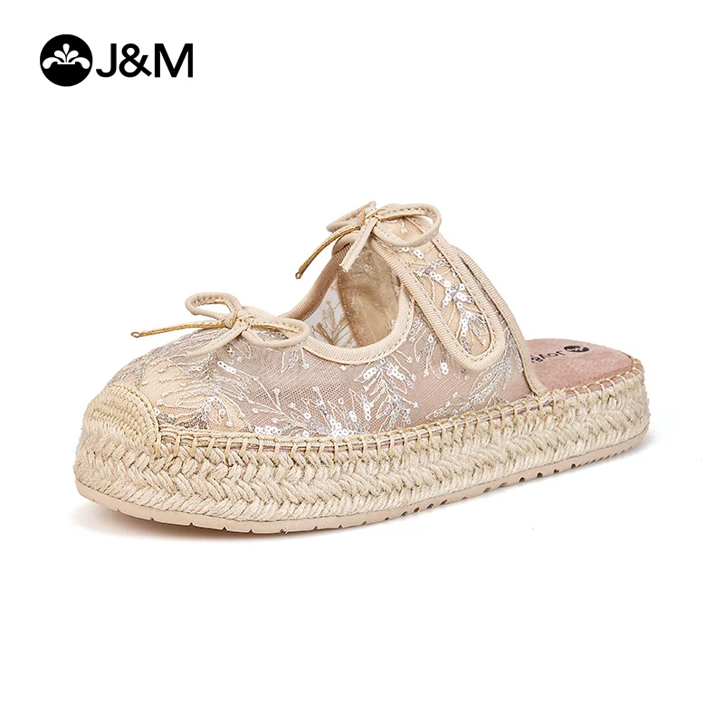 

J&M/женские шлепанцы, кружевная рыбацкая обувь, эспадрильи, летние соломенные тапочки, пляжные сандалии, повседневная обувь, дышащие кружевные сабо, черные