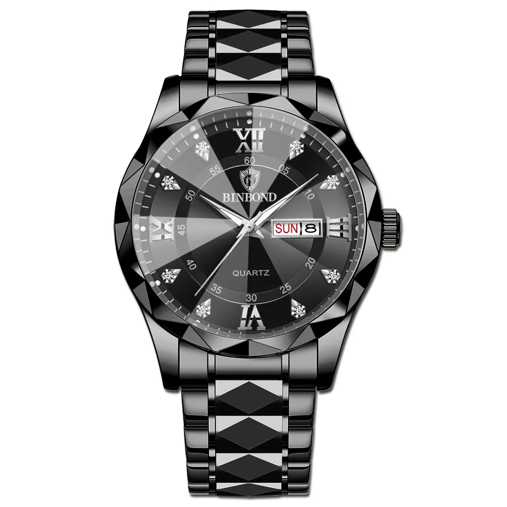 AL-123メンズ腕時計防水夜光ダブルカレンダークォーツ時計ダイヤモンド型メンズ腕時計マンウォッチ