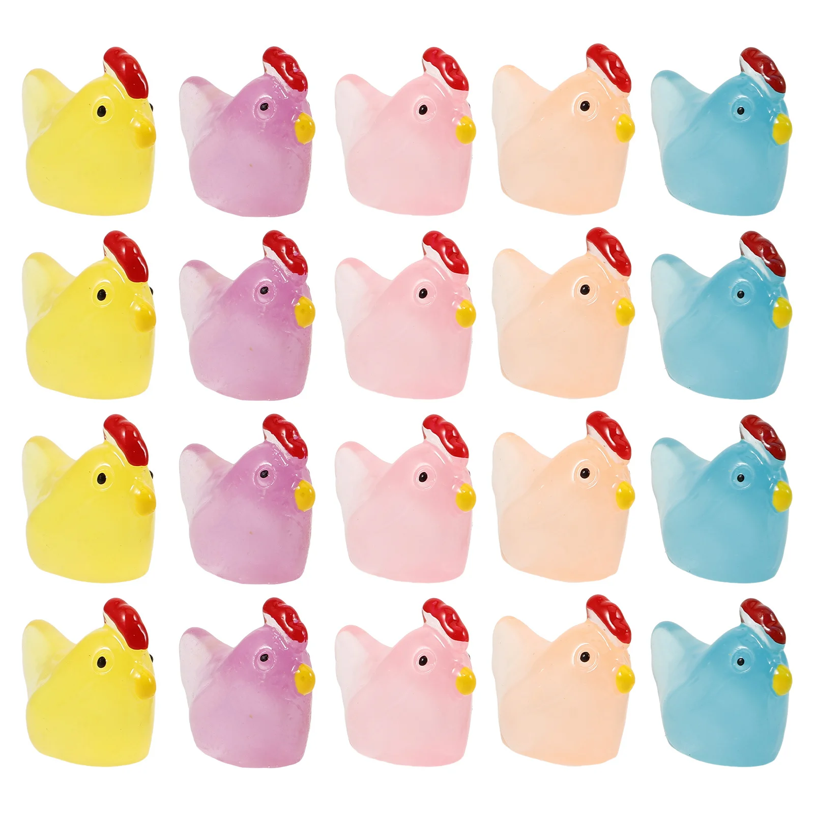 Mini poussin en résine, 20 pièces, adorables Statues d'animaux brillants pour armoires de voiture, jardins, poulet lumineux, petites Figurines de poulet