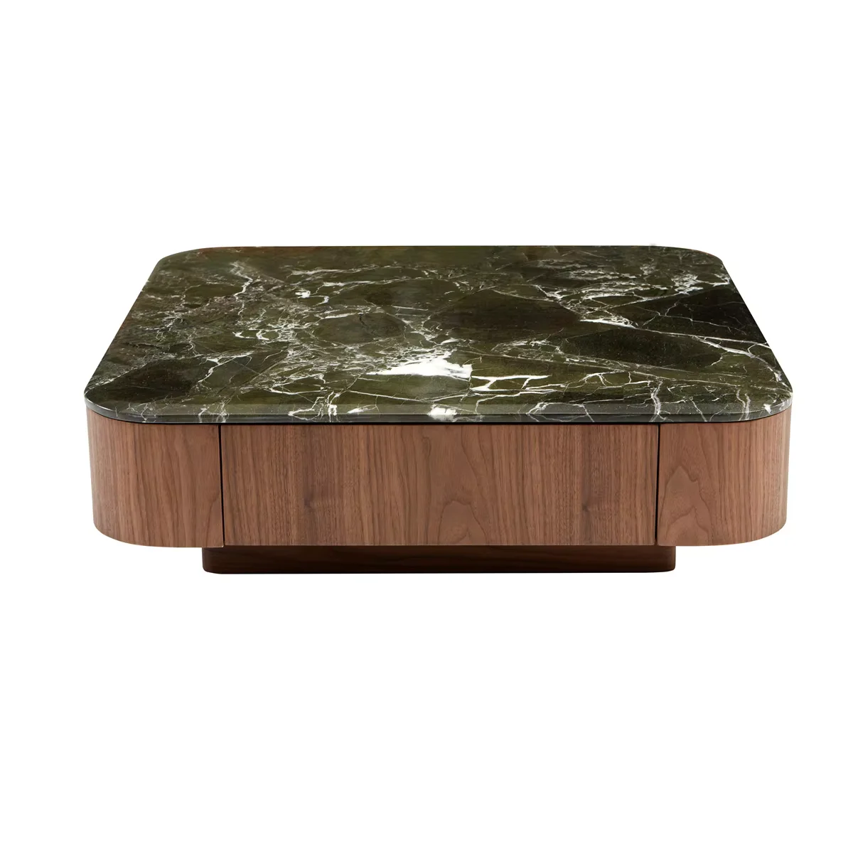 Modern Square Marble Top and Wooden Panel Base Modern Coffee Table with Storage and Easy Assembly for Living Room Furniture Set