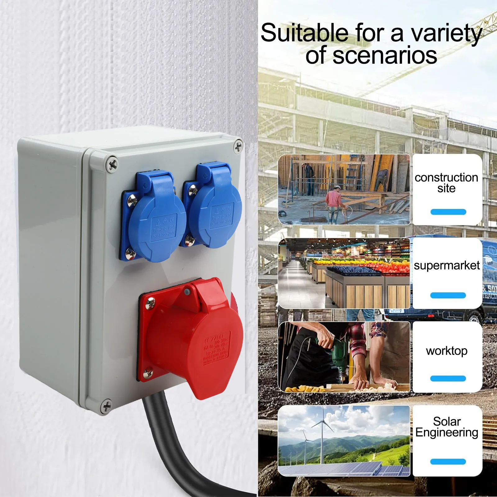 Construction Power Box IP44 Distribution Box 220-250V 16A Sockets Compact And Robust Design High-quality Materials