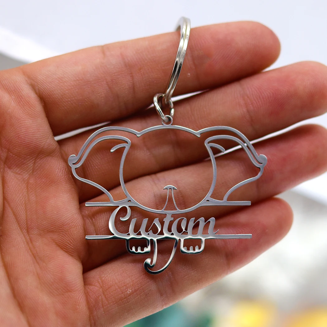 QIAMNI Unique Elephant Keychain Fashion Crafts Animal Key Holder Stainless Steel Custom Name Pendant Keyrings Jewelry Gift