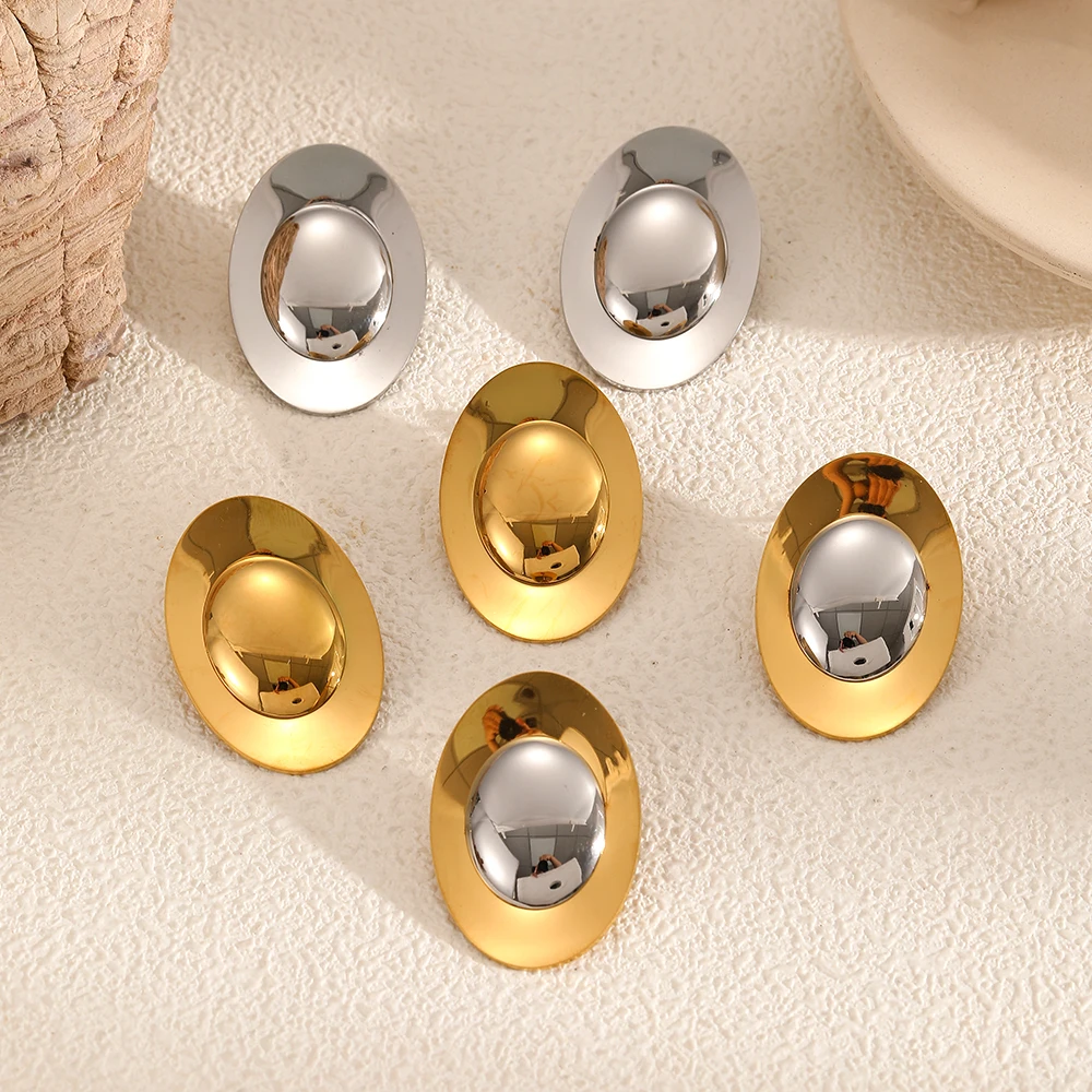 الحد الأدنى الفولاذ المقاوم للصدأ البيضاوي PVD مطلي الذهب مختلط اللون أقراط المرأة اليومية للماء مجوهرات اكسسوارات #4