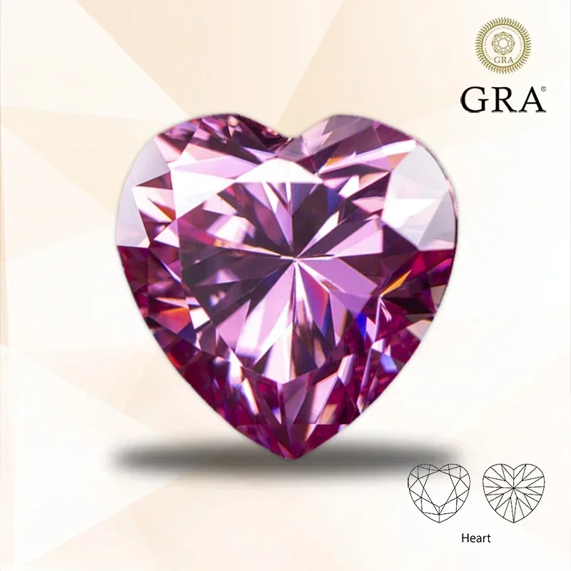 

Moissanite Stone Pink Color Heart Shape Top Quality for Charms Jewelry Making Rings Necklace Materials with GRA Certificate