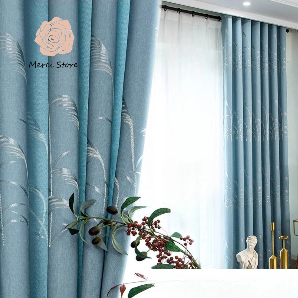 

Curtains for Living Room Blackout Hole Punching Hook Bedroom Bay Window Thermal Insulation Heat Protection Sunshade Cloth Custom