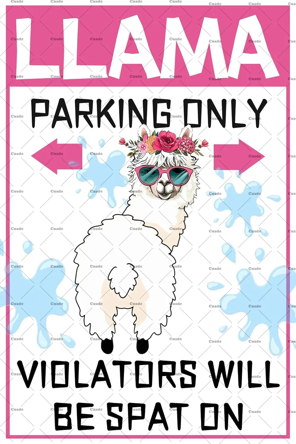 Llama Parking Only Violators Will Be Spat On Metal Tin Sign Funny Llama Sign Llama Gifts Llama Decor For Girls Women Bedroom Hom