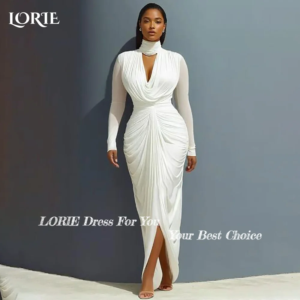 LORIE High Collar Modern Wedding Dresses Arabia Appliques A-Line Long Sleeve Bridal Gown Chiffon Princess Bride Dress Customized