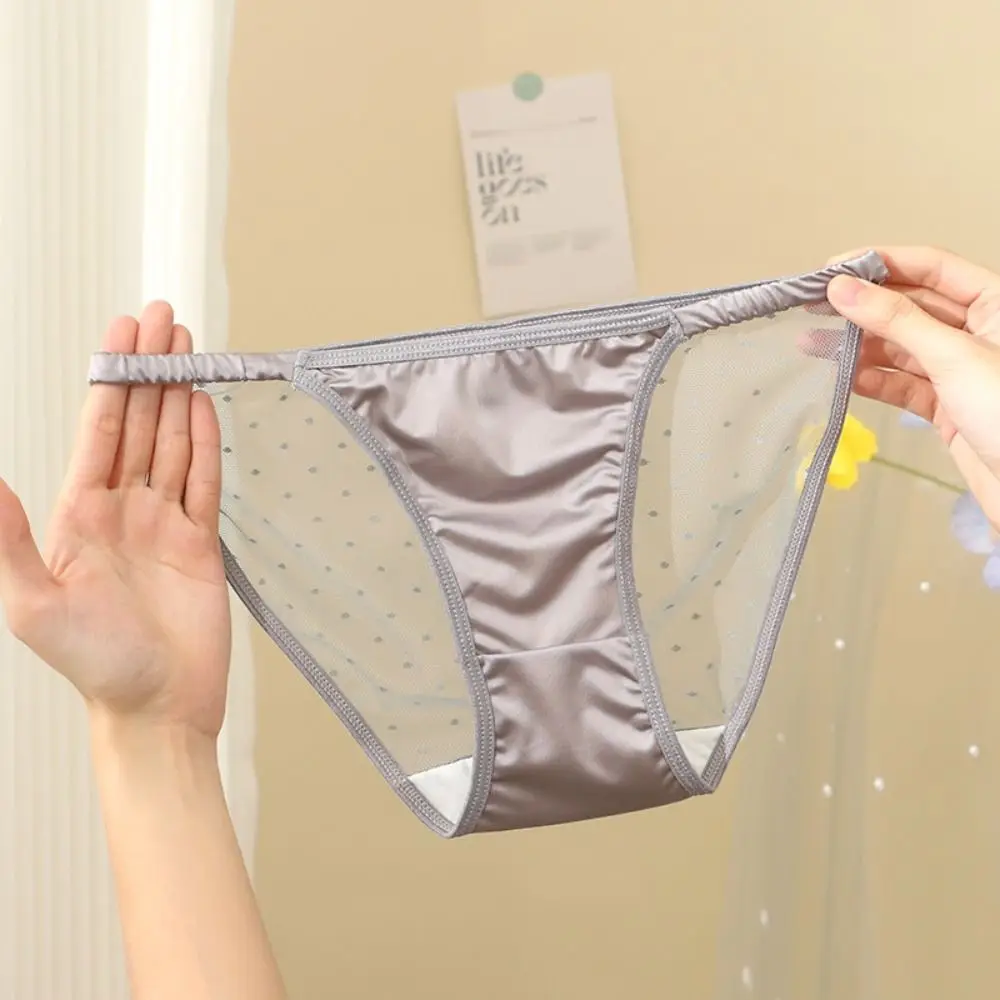 

Lace Briefs Ice Silk Low Rise Briefs Women Korean Soft Mesh Panties Cotton Crotch Transparent Seamless Lingerie Smooth