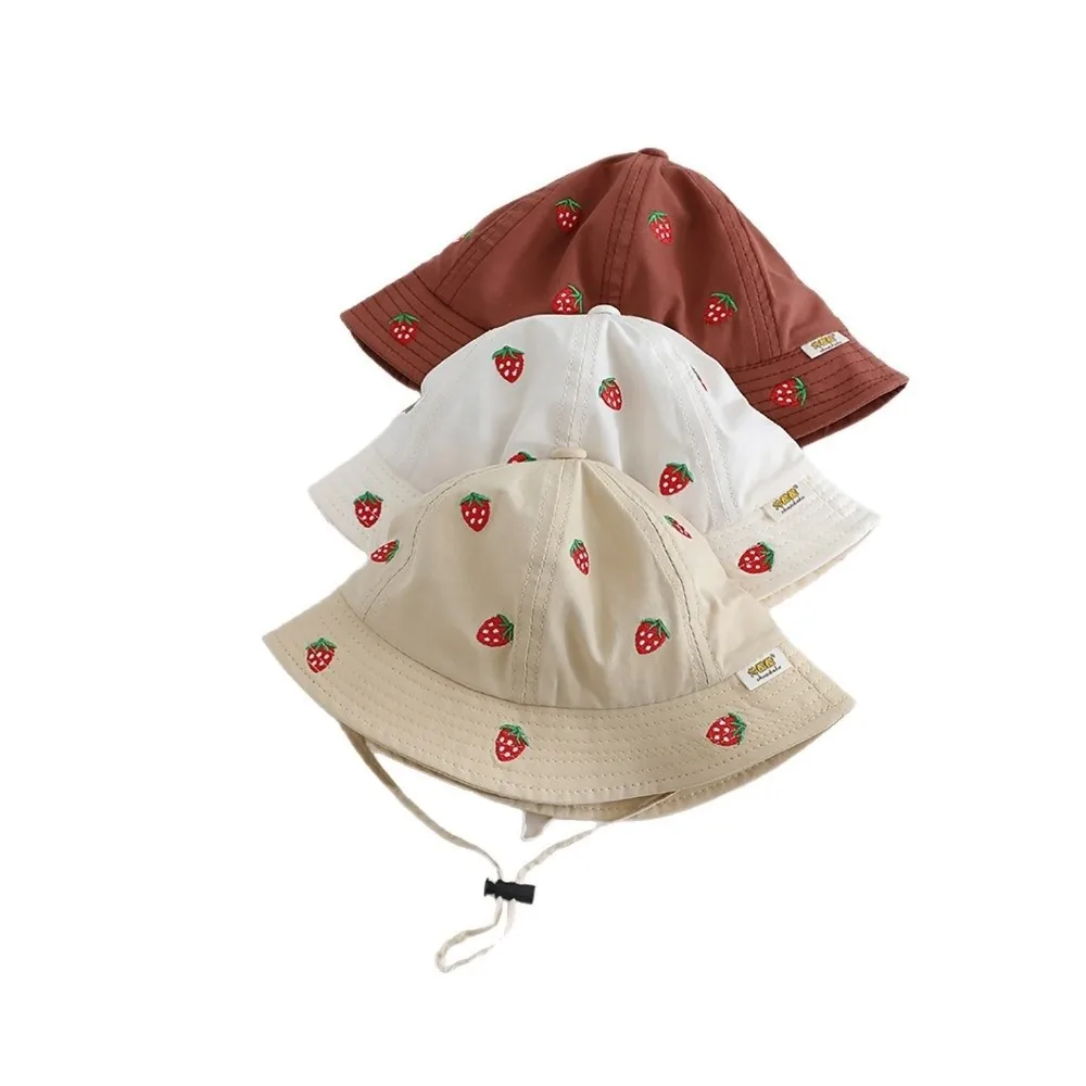 

New Strawberry Embroidered Baby Girls Hat Thin Sun Protection Sun Hat Bucket Hat Children