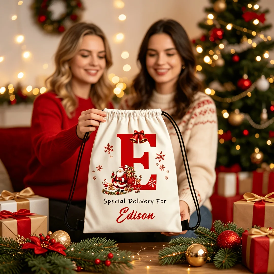 1x 1x Personalized Christmas Drawstring Gift Bag Custom Name Initial Santa Sack Reindeer Holiday Storage Bag Xmas Gifts Party Decor - Aliexpress Deal