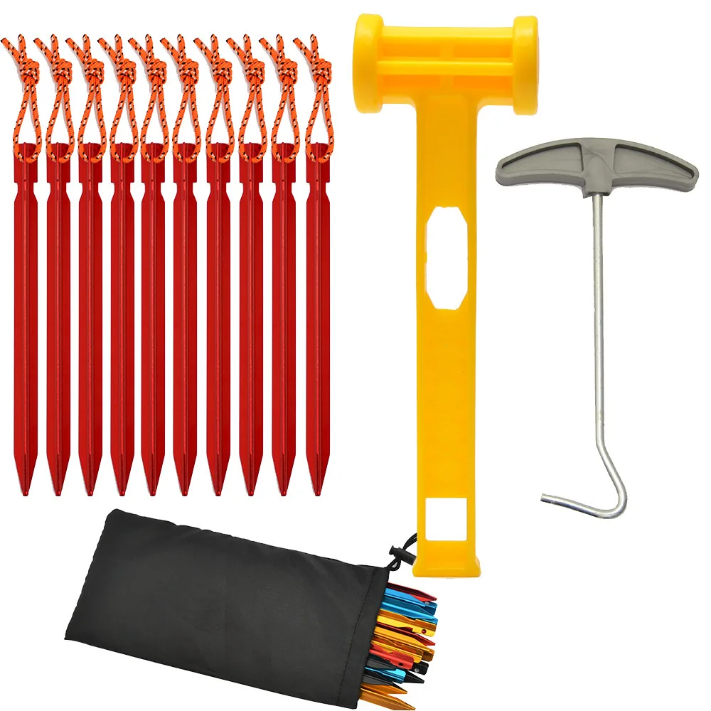 Ultralight Aluminum Triangular Tent Stakes 18cm, Camping Canopy Wind Rope Buckle Set, Outdoor Windproof Ground Nails Accessories