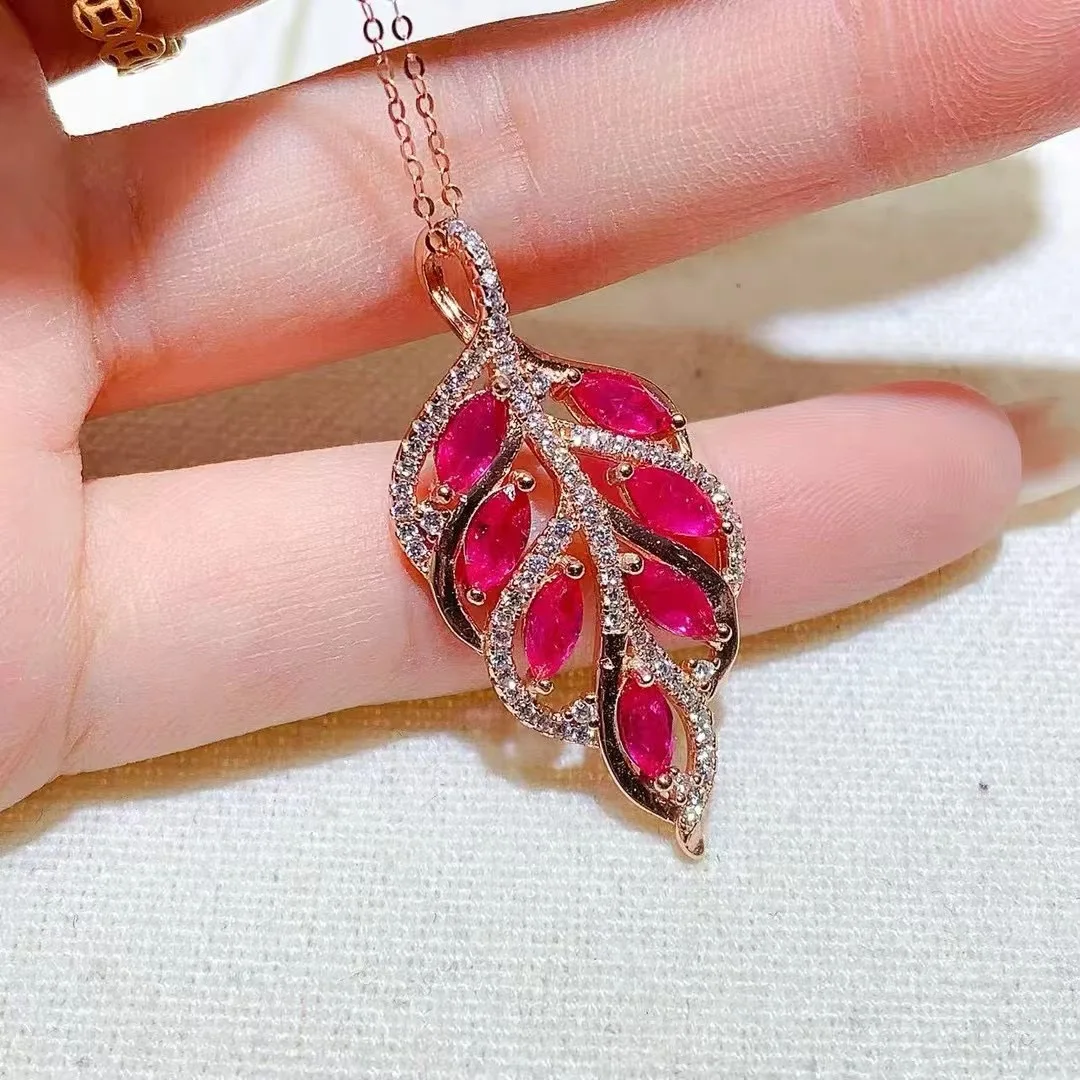 KJJEAXCMY High End Women's Pendant Natural Ruby S925 Silver with Electroplating Boasting High Clarity Full Brilliance Gift