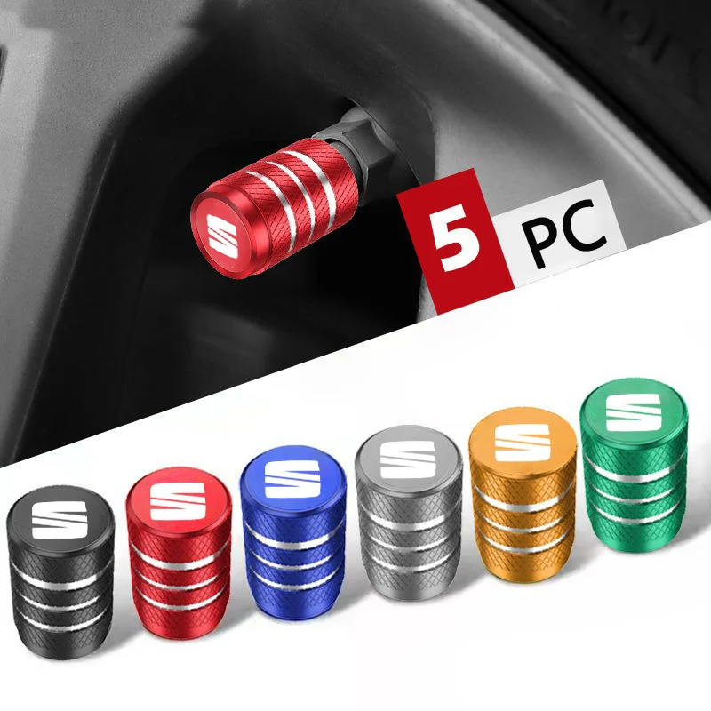 5pcs Aluminum Car Wheel Tire Valve Cover Core Cap For Seat Tarraco Arona Ateca Leon Ibiza Toledo Mii Leon Arosa Exeo Cupra FR