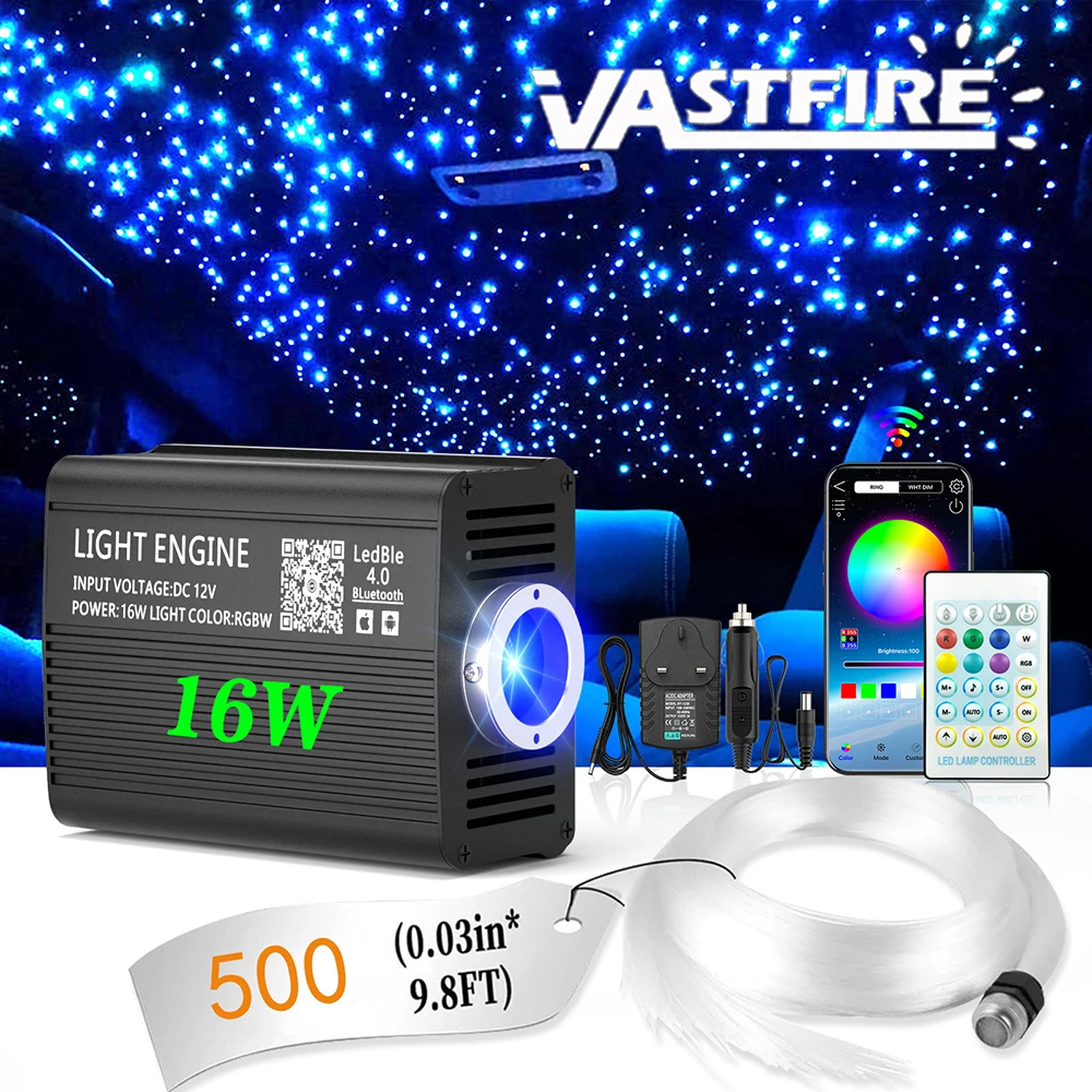16W Car Roof Star Light Twinkle Fiber Optic Light Ceiling Star Lighting Kit RGBW APP Music Control Car Starry Sky Ceiling Lamp