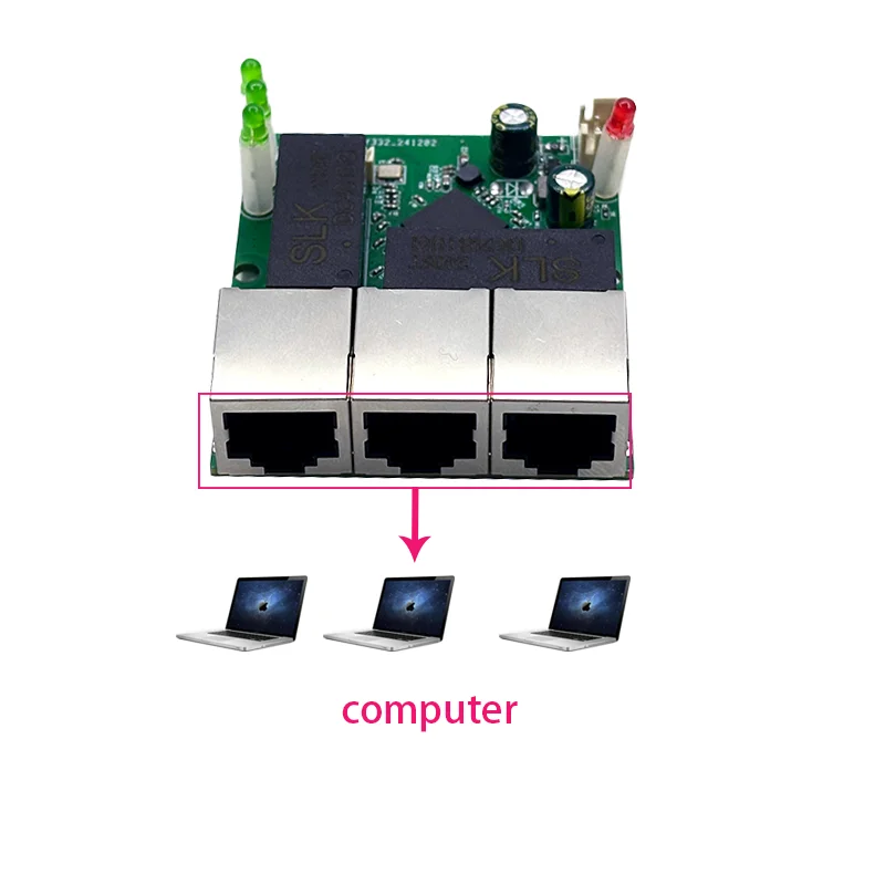 4port Gigabit switch module 5V-30V is  PCBA board 4port 10/100/1000m contact port mini switch module din 4pin cable