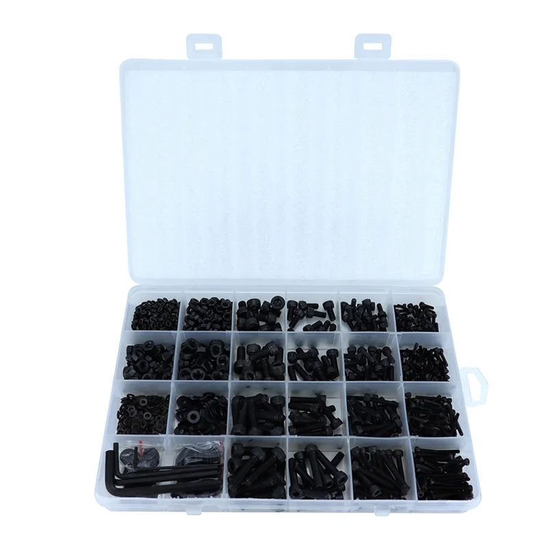 

1124PCS M2 M3 M5 12.9 Grade Steel Hexagon Socket Head Cap Screws Washers Nuts And Bolts Assortment Kit With Hex Key