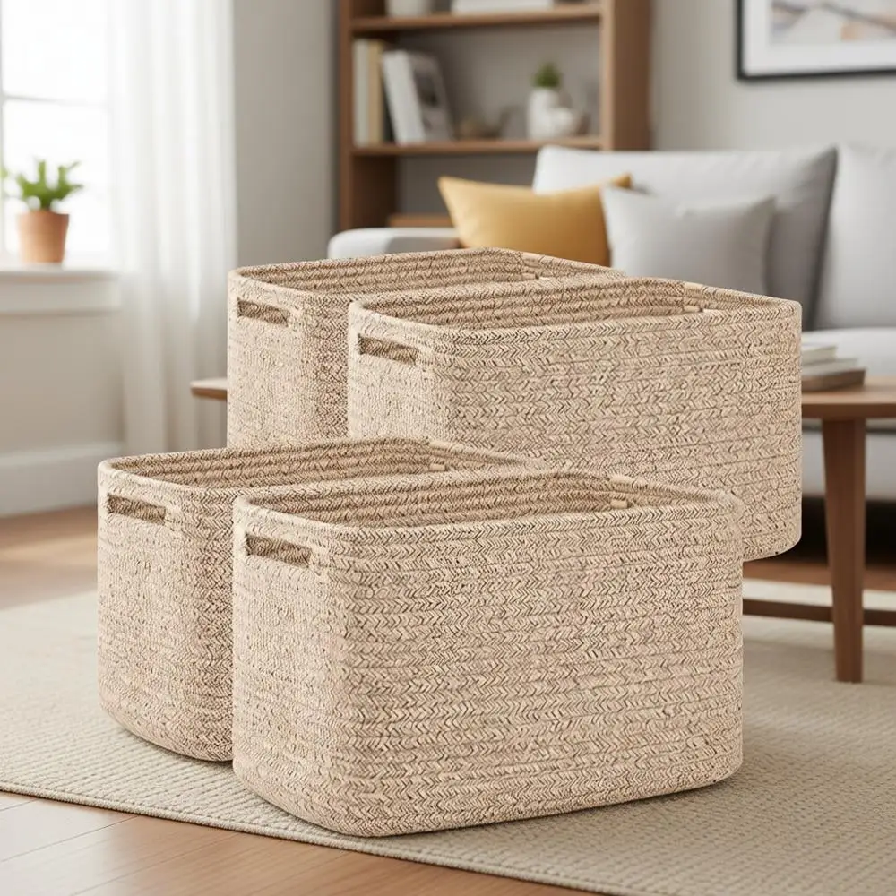 

Набор из 4 коричневых плетеных корзин для хранения с ручками, 12,7 длина x 9 ширина x 7,8 высота дюймов