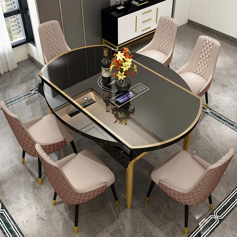 Multifunctional dining table folding telescopic round dining table simple deformation dining table