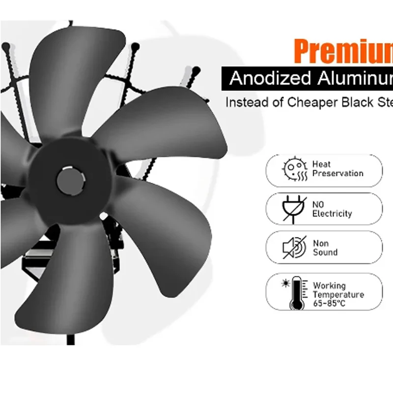 6-bladen kachelventilator Warmte-aangedreven open haardventilator Houtkachel Eco-ventilator Stille ventilator Thuis Winter Warme warmteverdeling
