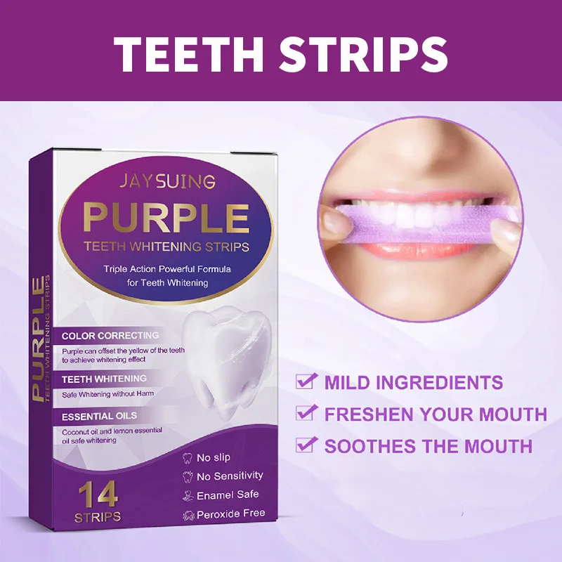 Teeth Bleaching Strip Purple Dental Cleaning Whitener Veneers Oral Hygiene Care Brightening Tooth Whitening Gel Strips 7 Pair