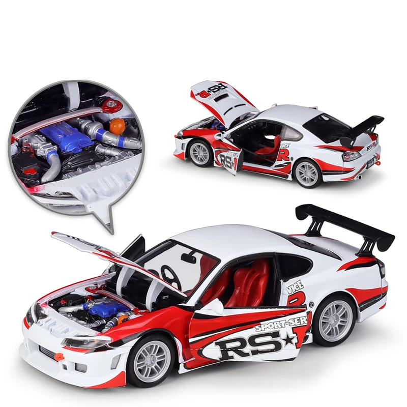 Welly 1:24 Nissan S15 RSR Alloy Track Racing Car Model Diecasts Metal Sports Car Model Simulation Collection Childrens Toys Gift