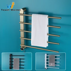 Black/Brushed Gold Electric Towel Rail Bathroom Stainless Steels Heated Towel Rack Smart Temperature Time Control Towel Warmer