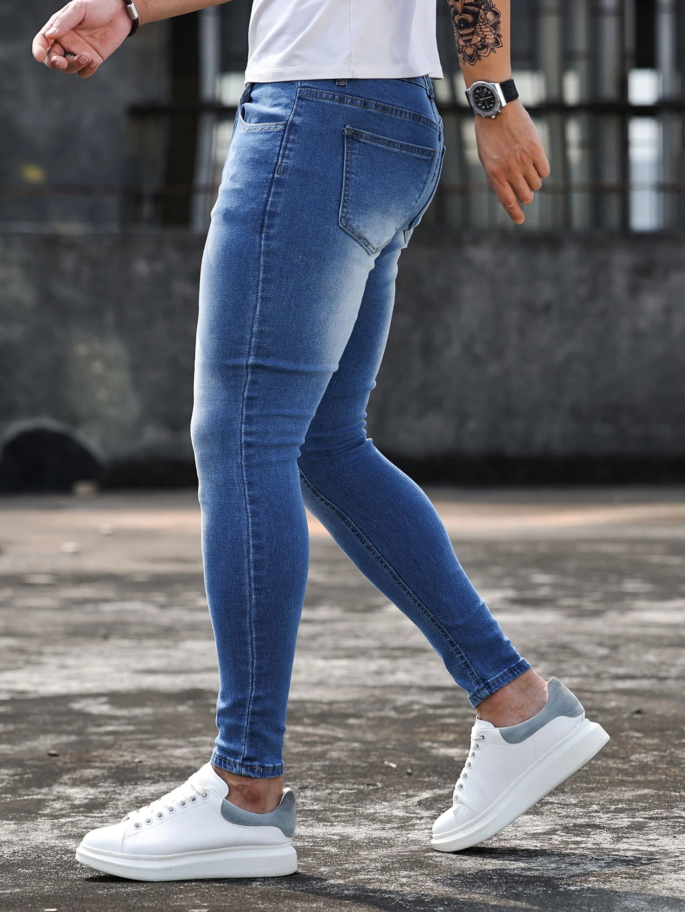 2023 New Men Elastic Skinny Jeans Solid Color Stretch Pencil Pants Streetwear Mens Blue Denim Jeans Jogging Cowboy Trousers