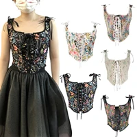 Camisola recortada de corsé elegante Retro para mujer, Tops Vintage sin mangas con cordones de flores, Tops ajustados para fiesta y Club