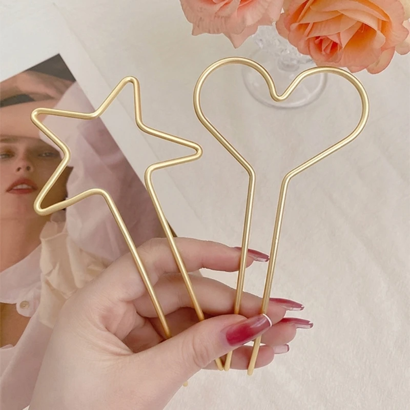 J2HD 4pcs Heart and Star Shaped Hairpins for Elegant Updos Metal Bun Clips for Women Accessories for Parties and Casual