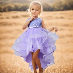 Flower Girls Princess Sequins Baby Wedding Christmas Party Trailing Dress Teenager Children Kids Elegant Vestidos for 3-15Years