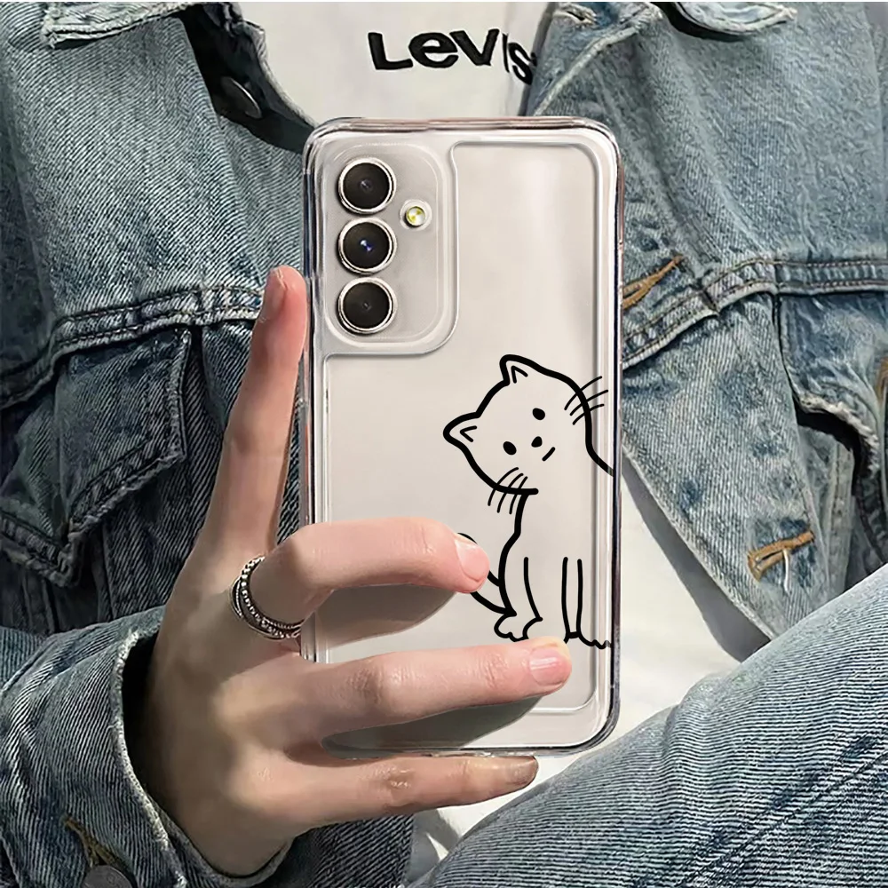 

Cute Kitty Figure Lines Phone Case For Samsung Galaxy A57 A37 A17 A12 A 72 5G A70 A55 A50 A31 A05 A03 A02S M40S A04S 4G Cases