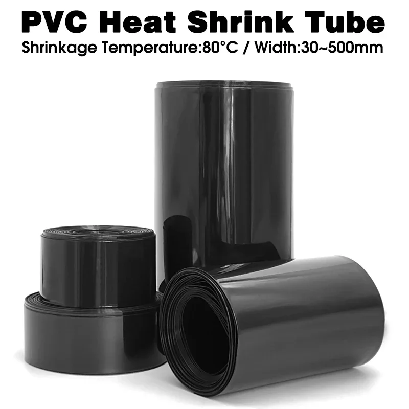 1-10M 18650 Lipo Battery PVC Heat Shrink Tube Pack 30 ~ 500mm Insulated Film Wrap Lithium Case Protection Cable Sleeve Black