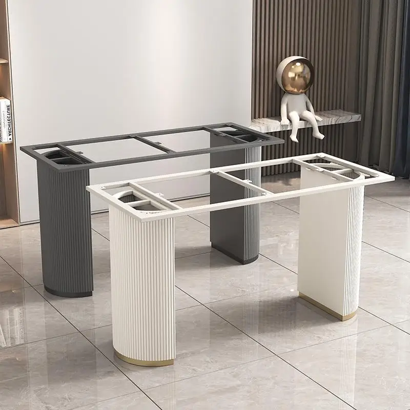 The wrought iron bracket of the rock plate table leg is set as a cylindrical semi-circular oval dining table, and the marble bas