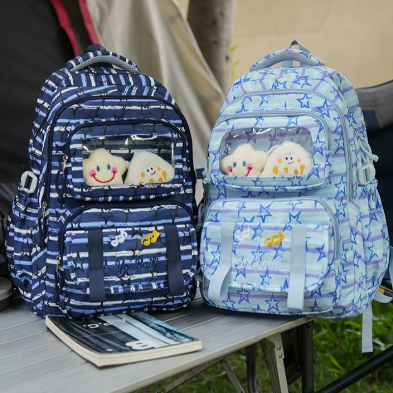 Women Star Print Large Capacity Backpack Student Schoolbag Light Wear Resistant Waterproof Cartoon Cute Ita Backpack