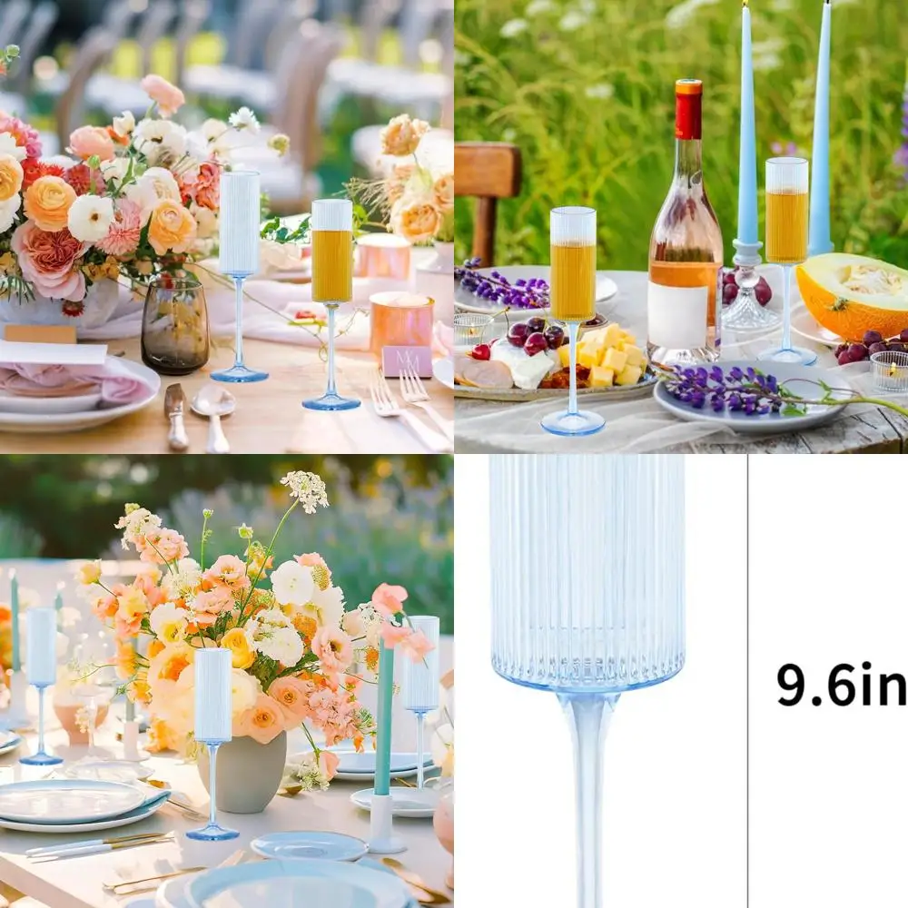 

Set of 48 Blue 6oz Ribbed Plastic Champagne Glasses for Elegant Weddings and Parties