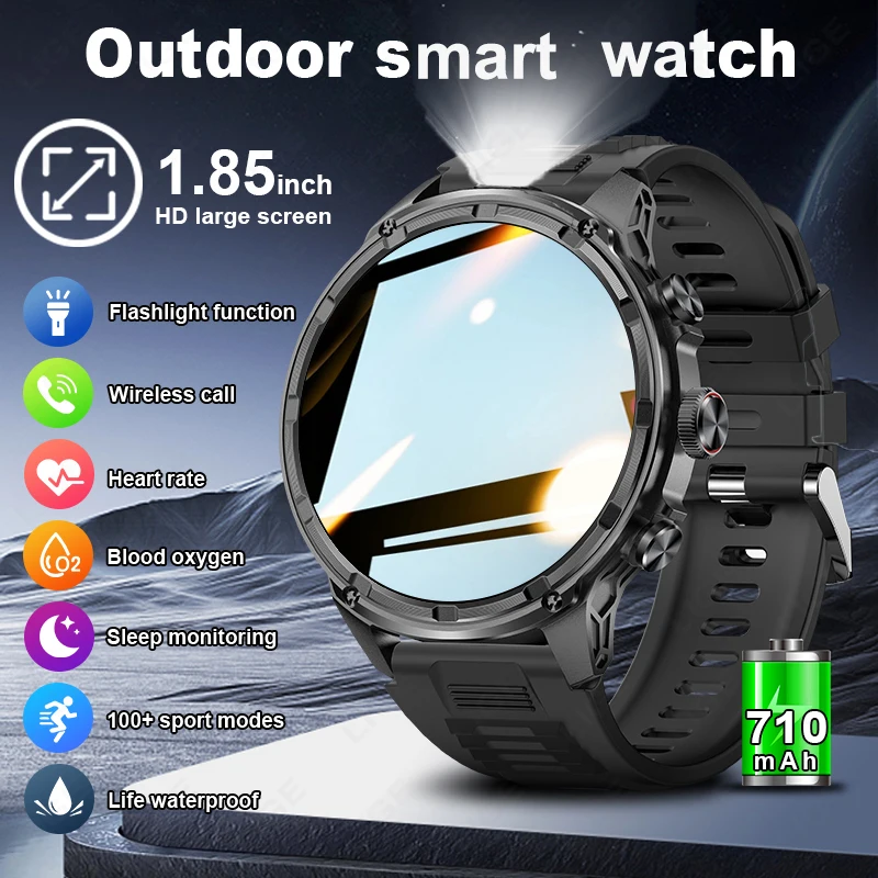 LIGE Men Smart Watch 710mAh Large Battery LED Flashlight Watches 1.85'' Screen Bluetooth Call Sports Smartwatch Women For Xiaomi