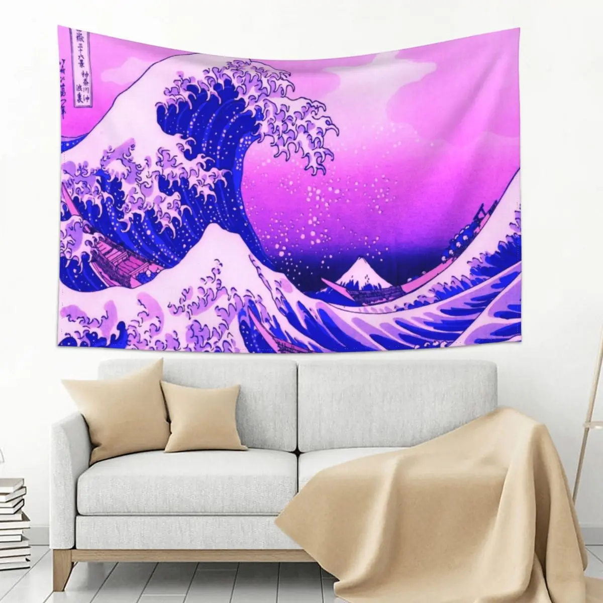 

Great Wave Vaporwave Aesthetic Pink Kanagawa Japanese Tapestry Tapete For The Wall Aesthetic Room Decor Carpet Wall Tapestry