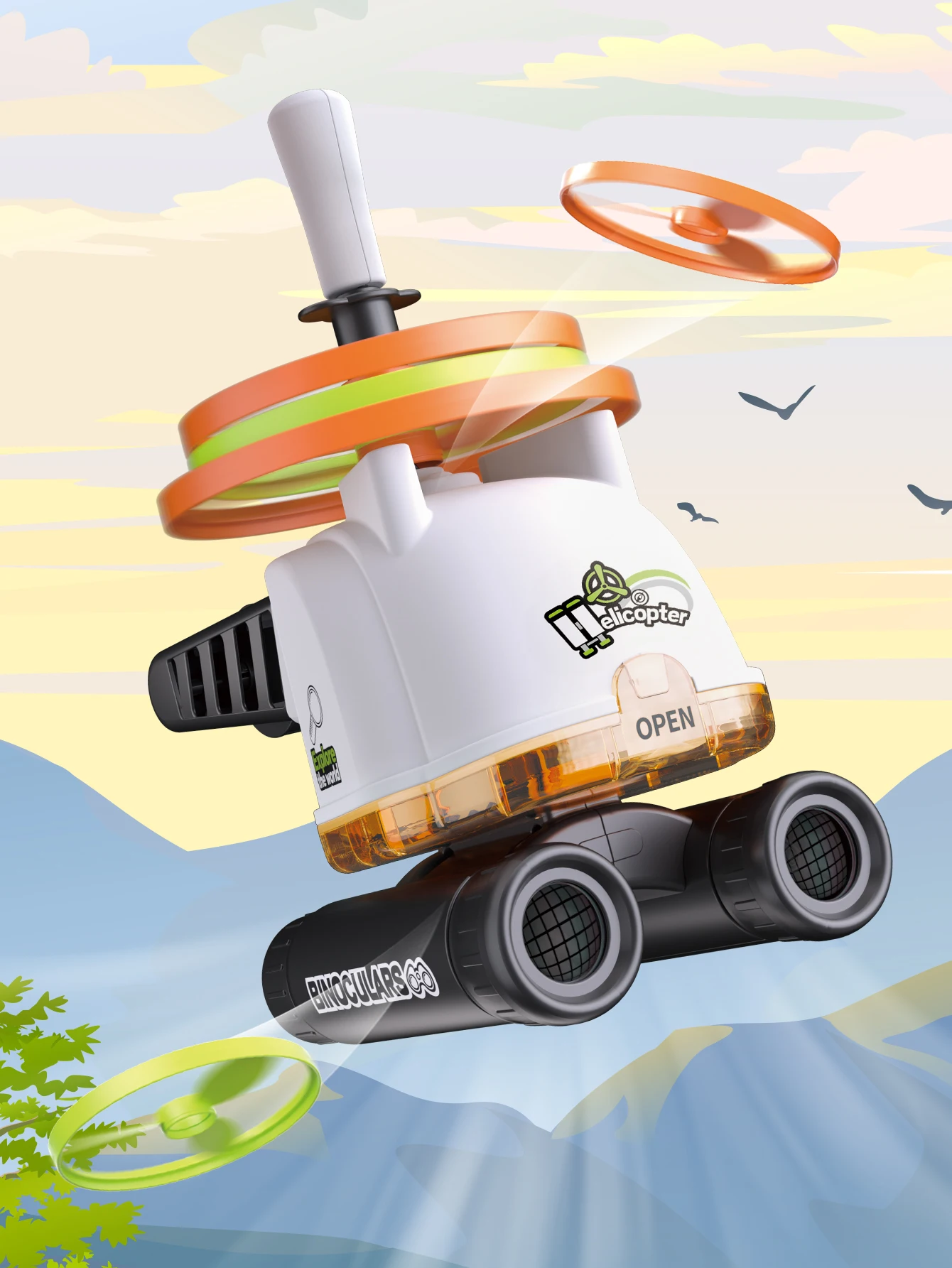 Outdoor puzzle science and education, 4-in-1 flying helicopter, with flying bamboo dragonfly function