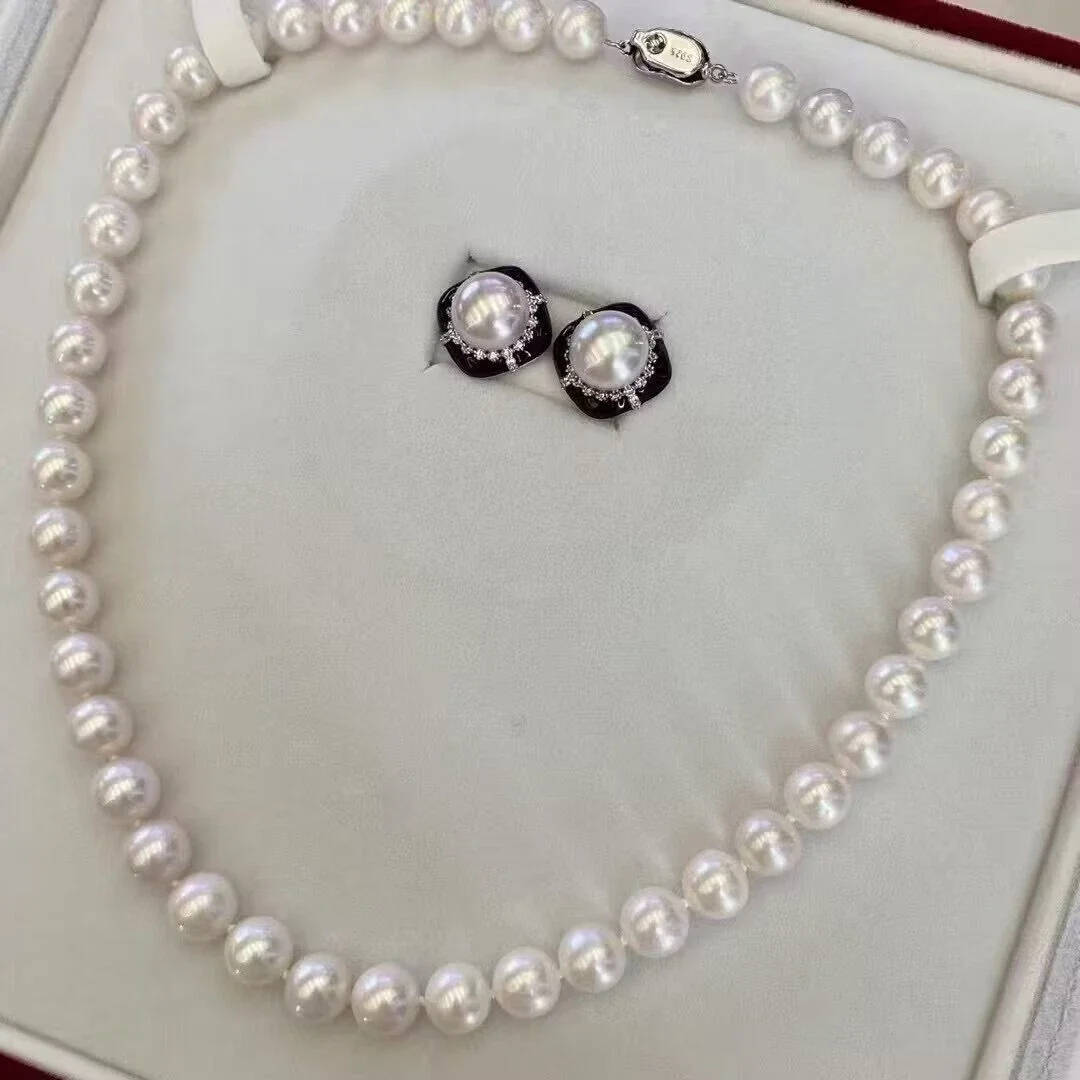 Gorgeous AAAA10-11mm Natural South Sea White Pearl Necklace 18in+Earrings 11-12mm/925s