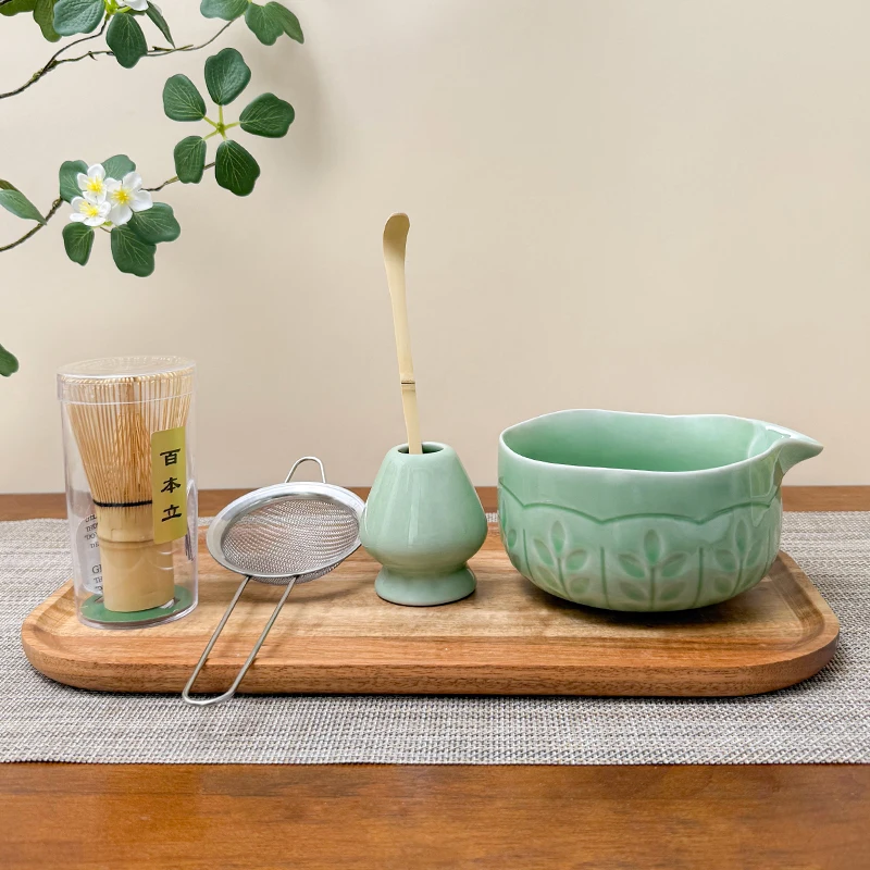 

Matcha Set 7 PCS Ceremonial Matcha Set Matcha Whisk Set with Tea Caddy 100-Prong Bamboo Matcha Bowl Tea Ceremony Gift Box
