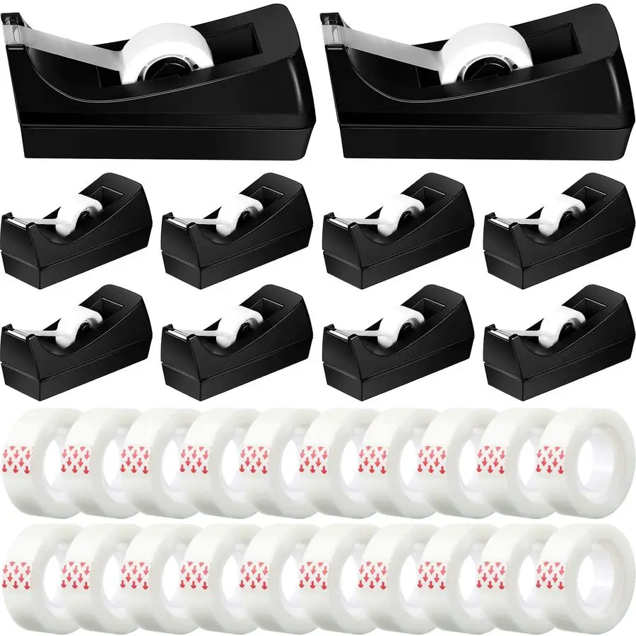 

10 Pack Desktop Tape Dispenser Non Skid Base with 0.7 x 985 Inches Invisible Tape Refills Bulk Weighted Roll Dispenser for Offic