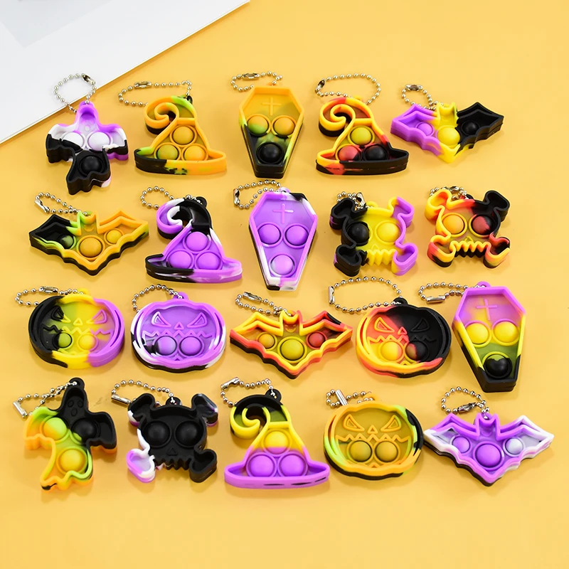 6pcs Halloween Mini Pop Fidget Toy Kit Pumpkin Skull Bat Stress Relief Hand Toys Party Favors Office Desk Toys for Kids Adults