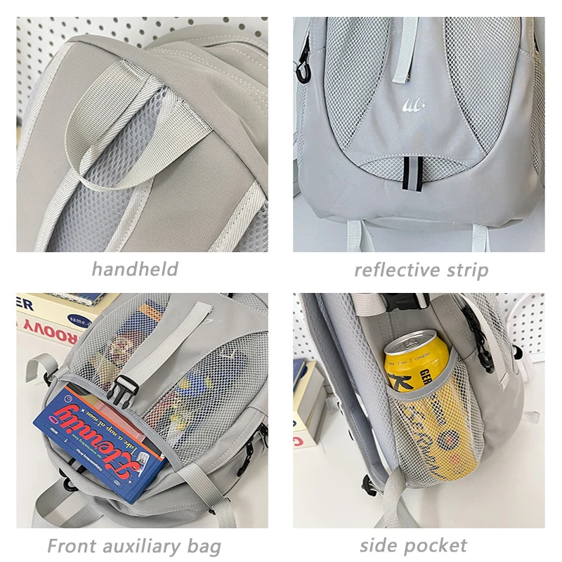 Y2K Aesthetic Backpack Street Fashion Casual Women's Bag Korean Style Retro Backpack with Reflective Strip Campus Backpack