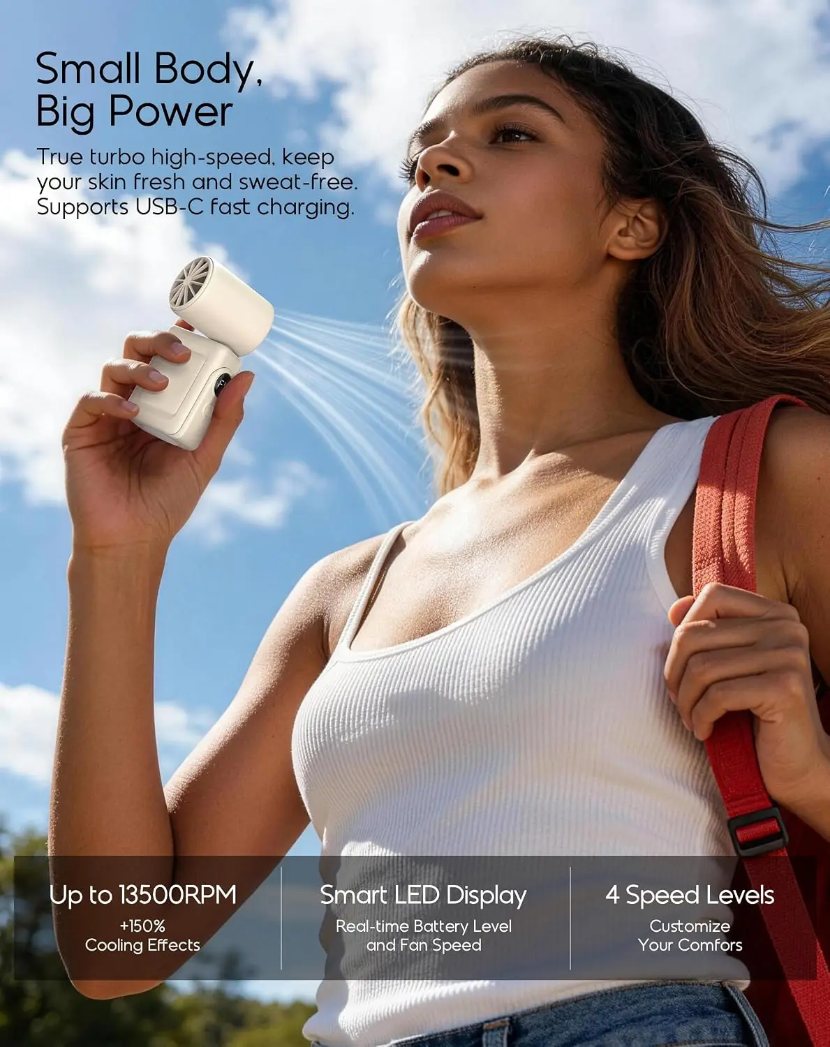 2026 New Upgrade Portable Clip-On Mini Fan, Hands-Free, Turbo Personal Handheld Fans Rechargeable W/ 4 Wind & LED Display, Pocke