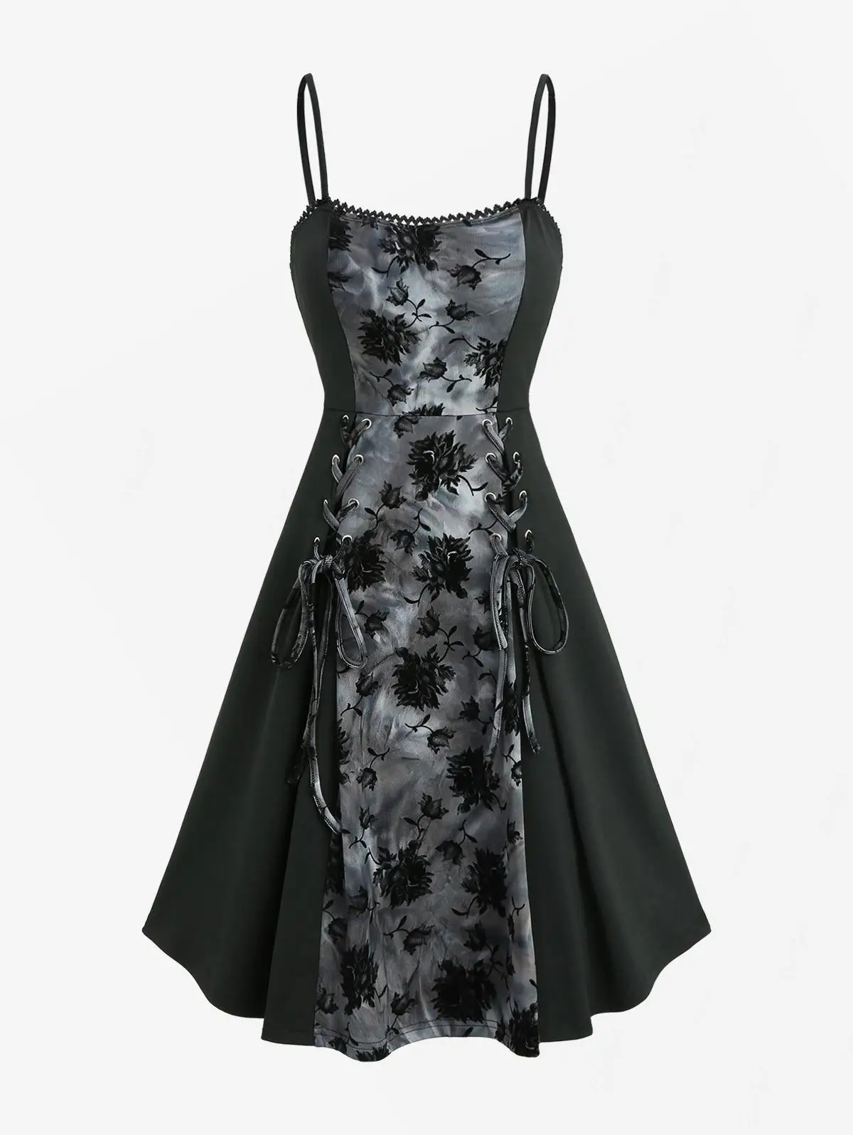Floral Flocking Tie Dye Lace Up Dress and Heart Buckle Cropped Top Set 2026 Women Spring Summer Dresses Vestidos